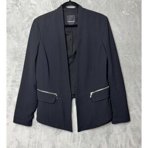 Trouve Womens Black Open Front Blazer Jacket Large Minimalist Edgy Office Chic